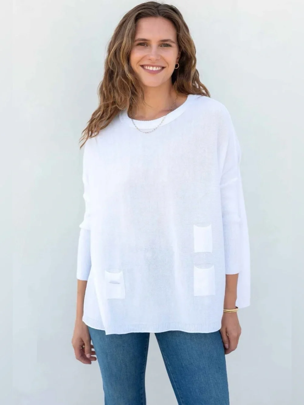 Mersea Catalina Sweater White Top Women's OS One Size Relaxed Travel Coastal - Picture 1 of 16
